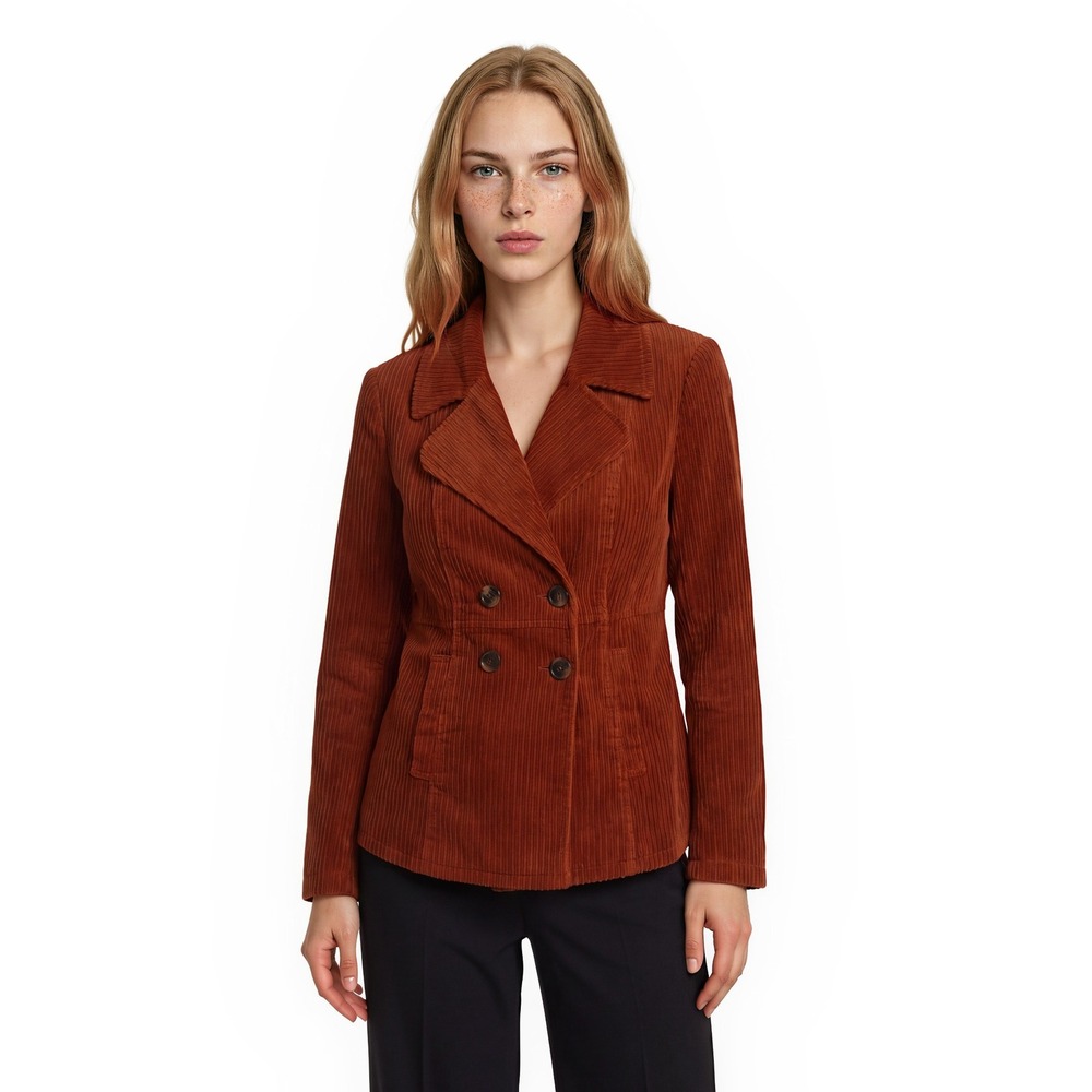 Cabi Corduroy Jacket Women's Size Small Rust Burnt Orange Double Breasted Blazer